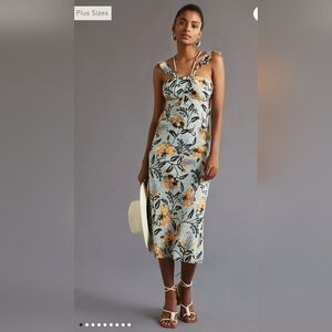 Anthropologie NWT Halter Slim Linen Floral Mini Dress A:17